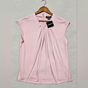 Liz Claoborne Career  Pleated Cap Sleeves Blush Pink Blouse Size  L NWT